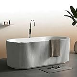 67 Inch Acrylic Freestanding Bathtub, Deep Soaking Tub with Non-Slip Base, cUPC Certified Free Standing Tub, Chrome Drain Bath Tub, Modern Tub for Bathrooms, White