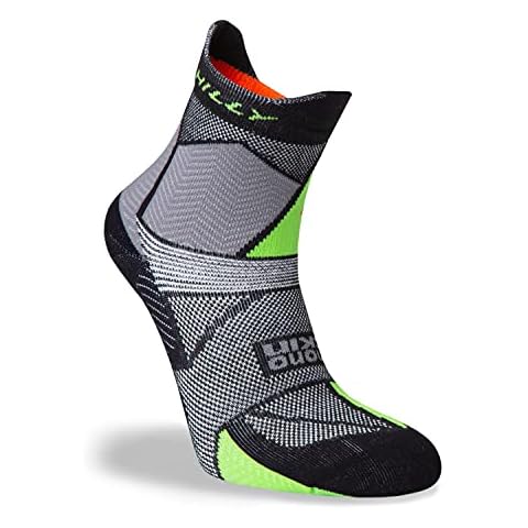 Hilly Unisex Marathon Fresh - Anklet Med Cushioning, Running Sock, Black/Grey/Lime Geen, M UK Cover