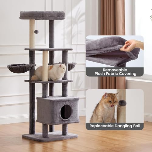 Image of 65in Large Cat Tree Heavy Duty Tower Condo & Sisal Posts for Cats | Heavy board ensures stability; sisal posts meet clawing needs. XL condo for cats' cozy retreat. Ideal for multiple cats