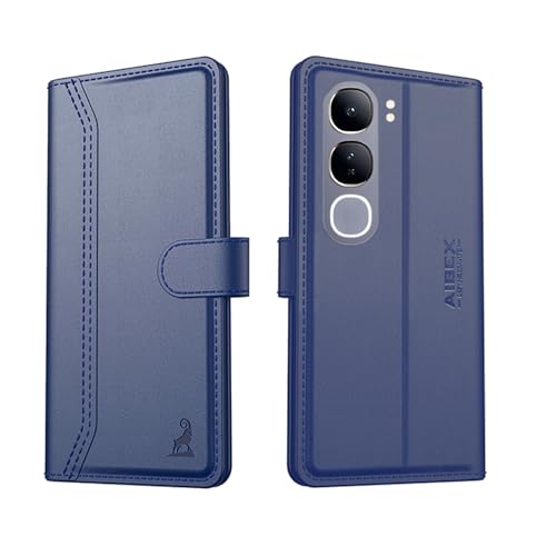 Image of AIBEX Compatible for Vivo Y29 5G Flip Cover Leather Finish with Magnatic Closure | Inside TPU with Card Pockets | Wallet Stand | Complete Protection Flip Case -Blue