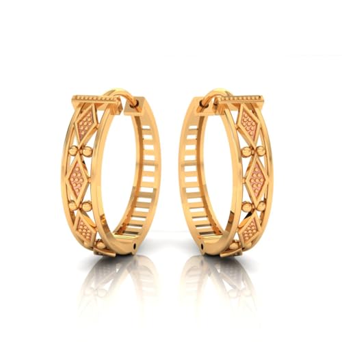 Image of P.C. Chandra Jewellers 14KT (585) Yellow Gold Circular Huggie Earrings For Women & Girls With Beautiful Design - 1.65 Grams