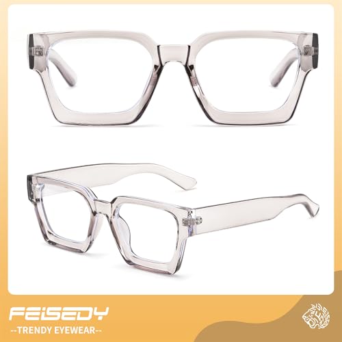 Image of FEISEDY Retro Blue Light Blocking Glasses for Women Men 90s Classic Rectangle Frame Thick Chic Computer Eyeglasses B2383R