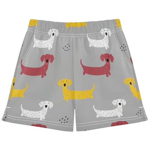 Girls Athletic Shorts Cute Dogs Gray Print Kids Casual Activewear Comfy Pajama Sleep Shorts for Summer, X-Small
