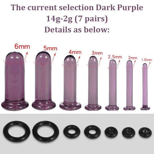 14pcs/10pcs Glass Ear Gauge Stretching Kit - Flat Design Dead Stretching Plugs, 14g-00g, Comfy Short Tapers Expanders with Rubber Rings (4 Color Variants)2