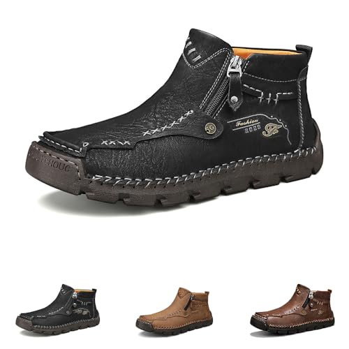 Men’s Leather Motorcycle Boots – Wide Toe Waterproof Anti-Slip Boots for Riding, Driving & Outdoor Work