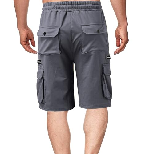 Pantalones cortos cargo para hombre con cintura elástica y bolsillos con cierre miniatura 3