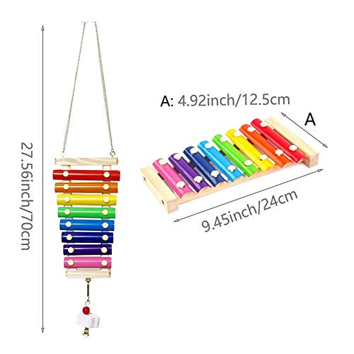 Chicken Xylophone Toy Wood Hen Musical Toy Chicken Bird Pecking Toy with 8 Metal Keys and Grinding Stone for Chicken Coop Cages - Image 2