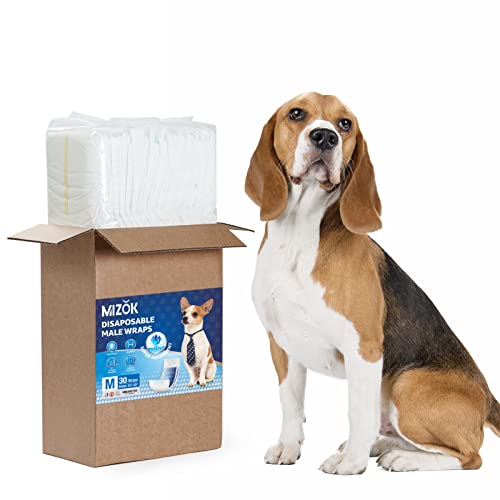Mizok Male Dog Diapers Super Absorbent Disposable Male Dog Wrap With Wetness Indicator Double Leak-Proof Protection Belly Band For Male Dogs For Excitable Urination, Incontinence, 30Ct (Medium) #TOP22