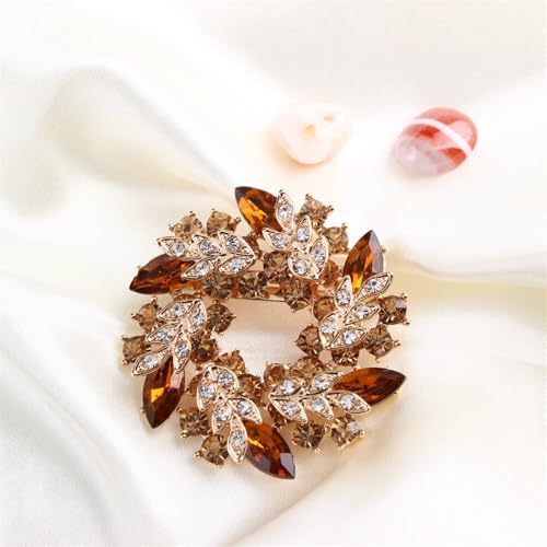Image of Colorful Rhinestone Crystal Sunflower Brooch Pin for Women Dress Hat Decoration