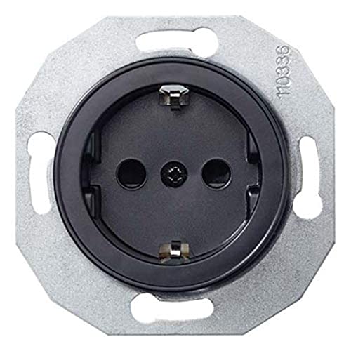 Schneider Electric Elso runde Schuko-Steckdose, 1-fach, Berührungsschutz, Steckklemme, Renova, 16A, 250V, schwarz, Artikelnummer WDE011303