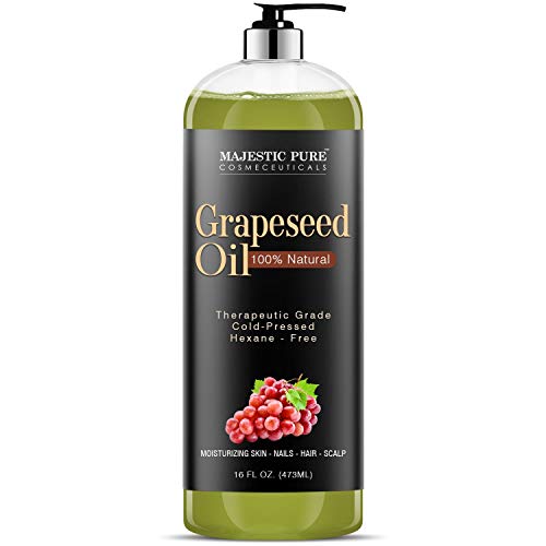 Majestic Pure Grapeseed Oil, Pure & Natural Massage and Carrier Oil, Skin Care for Sensitive Skin, Light Silky Moisturizer for All Skin Types - 16 fl. oz.