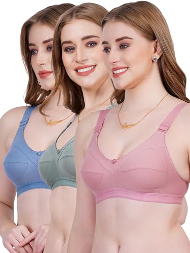 Image of Women Non Padded Bra in B & C Cup - Made of Pure Cotton Full Coverage Non Wired Soft Cup for T-Shirt Saree Dress Sports Garment for Daily Use Everyday