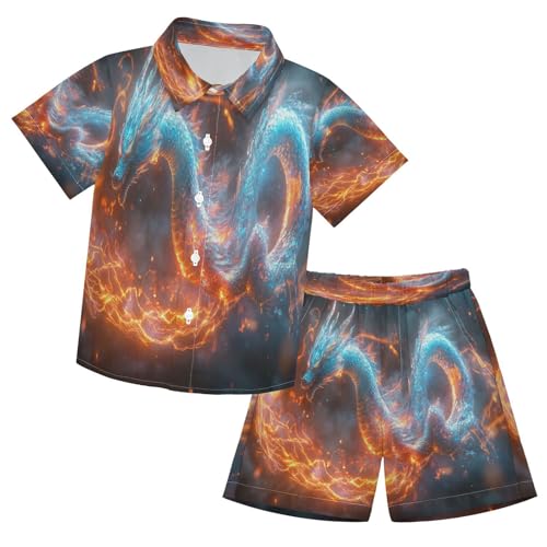 Boccsty Dragon Light Blue Fire Boy Summer Shorts Sets Hawaiian Toddler Boys T-Shirt & Pants 2 Pcs 3T