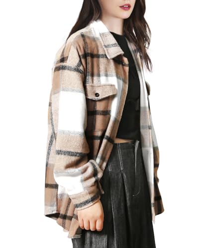 SHEJIZE Women's Casual Shacket Jacket Plaid Shirts Flannel Blouses Button-Down Shirts3