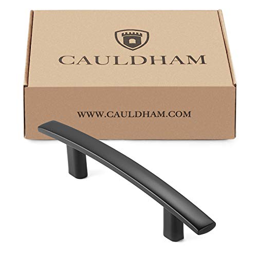 Cauldham 25 Pack Solid Kitchen Cabinet Arch Pulls Handles (3" Hole Centers) - Modern Curved Drawer/Door Hardware - Style M242 - Matte Black