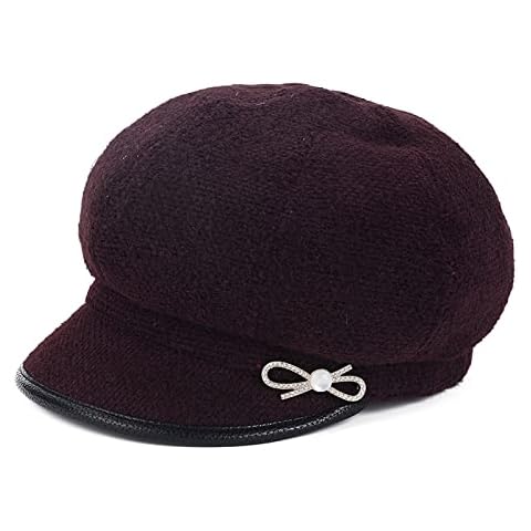 Xilery Women's Winter Warm Smooth Wool Blend Beret Cap Flat Cap Hiking Cap with Bling Bow (One Size, Deep Purple) Cover