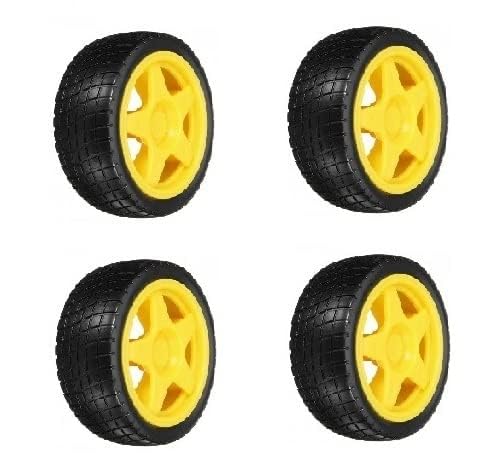 ELECTRO 65 MM GEAR MOTOR TYRE/WHEEL, TYRE FOR TOY CAR, BO MOTOR, DC GEAR MOTOR TYRE, RUBBER TYRE, YELLOW WHEEL PACK OF 4-image-1