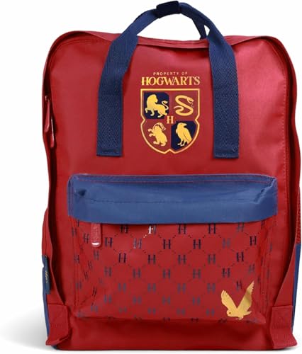 Harry Potter Backpack Property of Hogwarts - Premium Satchel Backpack - Gryffindor Burgundy Rucksack with Padded Straps Gold Foil Details & Name Tag - A4 Compatible