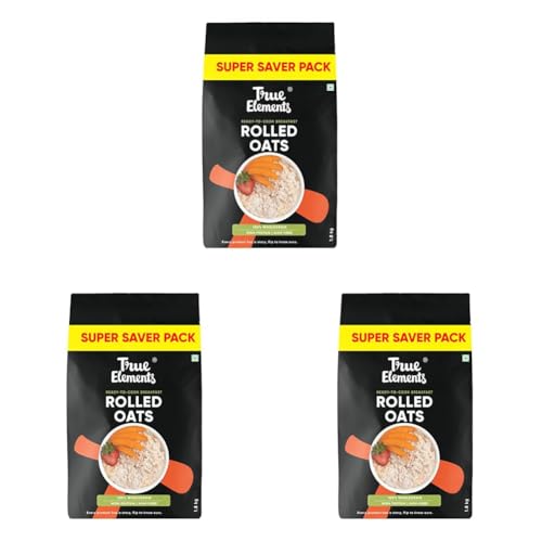Image of True Elements - Rolled Oats| 100% Natural Ingredients | Healthy Breakfast Cereal | High In Protein And Fiber - 1.8 Kg (Pack of 3)