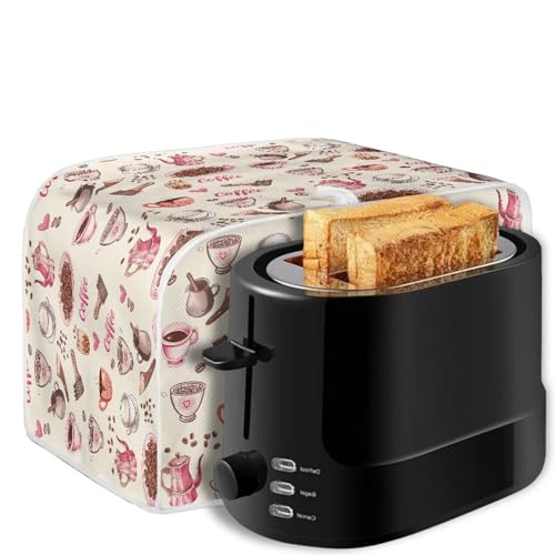 Image of Toaster Dust Cover 2 Slice, Microwave Toaster Oven Grill Cover Stain Resistant Dustproof Kitchen Small Appliance Cover with Top Handle for Kitchen, Coffee Pink Beige