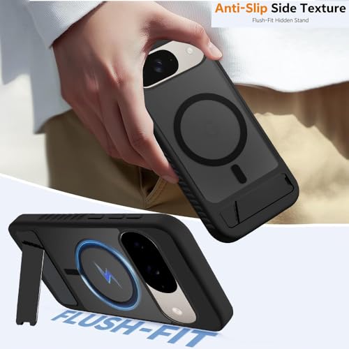 Image of KARWAN?Ultra Hybrid Matte Back Cover Case Compatible with Stand Magnetic for Google Pixel 10 | Mag-Safe Wireless Charging | Camera Bump Protection -(Black)