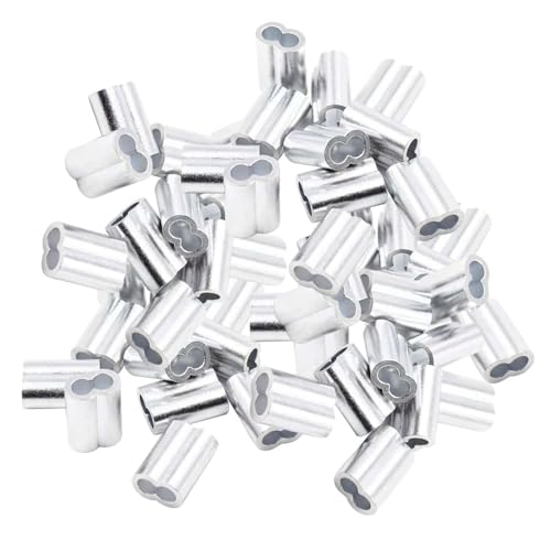 100Pcs Wire Rope Aluminum Sleeves Wire Rope Fasten Fittings Cable Stopper Clip Aluminum Crimping Loop Sleeve Cable Crimps, M2.5