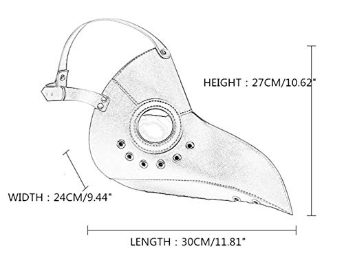 Ulalaza Plague Doctor Mask PU Leather Long Nose Bird Beak Steampunk Halloween Cosplay Party Props Costume (style2-white) - Image 2