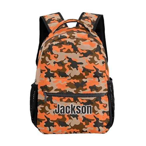 Orange Brown Camouflage Waterproof Casual Backpack Custom Shoulders Bookbag with Name for Birthday Holiday Gift