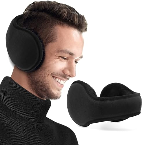 KASTWAVE Ear Muffs Winter Women Men Unisex Adjustable Foldable Soft Warm Ear Warmers Behind The Head Winter Warm Fur Earmuffs for Outdoor Activities Cold Weather Black