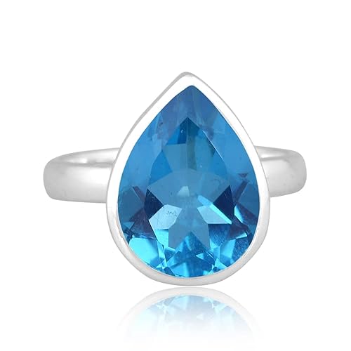 PANOPLY Doublet Swiss Blue Topaz Quartz Solid 925 Sterling Silver Ring for Women (Doublet Swiss Blue Topaz Quartz, 10)