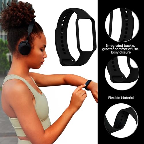 OcioDual 2 Piezas Correa de Recambio Compatible con Xiaomi Smart Band 8 Active/Redmi Smart Band 2, de Color Negro, Pulsera de Repuesto de Silicona Suave Flexible Sport Goma Transpirable - imagen 5