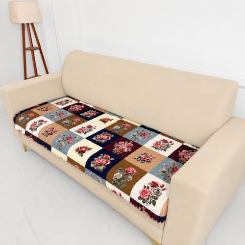 Image of Homerz Premium Printed Quilted Velvet Sofa Slip Cover Protector with Tassels, Sofa Mat, Exact Size, Antislip Cover (Milan, 5 (3+2) Seater, Half)