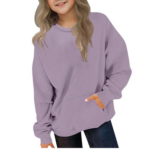 Hoodies for Teen Girls 2025 Solid Long Sleeve Pullover Round Neck Tops with Pocket Cute Casual Outfits for Boy Girls
