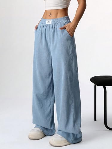 SweatyRocks Women's Wide Leg Pants Elastic High Waisted Casual Trousers with Pockets4