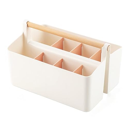 Art Caddy Organizer with Handle, Marker Organizer, Art Supply Storage Organizer with Adjustable Dividers, Portable Storage Bin for Craft Supplies Colored Pencils Makeups Tools Pen Holder for Desk