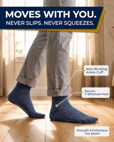 Image of Pembrook Ankle Diabetic Socks for Women & Men | 6 Pairs | Wide Non Binding Socks Quarter Length | Edema Neuropathy Socks