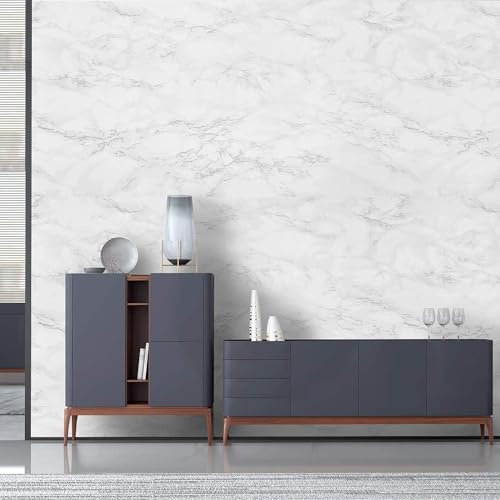 Image of Wall Sticker Waterproof Marble Wallpaper Foil (200cm x 60cm) for Furniture, Kitchen, Cabinets, Almirah, Tabletop, Wooden Table, Renovation PVC Self Adhesive Sticker (White)