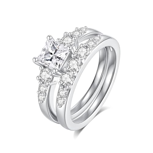 Princess-Round-Oval-Asscher Cut Moissanite Engagement Ring Set For Women 18 K White Gold Plated 925 Sterling Silver Wedding Ring For Women For Her