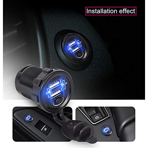 BREADEEP Dual USB Car Charger with Switch, Waterproof DC 12V Power Outlet 4.2A (2.1A & 2.1A) Quick Charger Socket for Car Boat Marine RV ATV Mobile… - Thumbnail 6