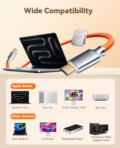 Image of ORICO Auso 40Gbps USB-C Cable 3.3FT with PD 240W Fast Charging, 8K60Hz Video,Thunderbolt4 /3 USB4 Compatible Data Cable,for iPhone 17 /16 /15 MacBook Docking -Orange