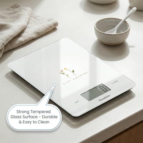 Image of Themisto TH-WS19 Digital Kitchen Weighing Scale With Touch Screen Controls | For Cooking, Baking, Health & Fitness | Max Capacity 5kg | Tempered Glass | Tare Function | 6 Months Warranty