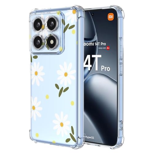 YANJIEER Esong Transparente Funda para Xiaomi 14T 5G,Carcasa Ultrafina Lindo Estética Margarita Crisantemo Estampado Floral para Mujer Y Niñas,Delgada Suave TPU Silicona Original Bonito Case-01