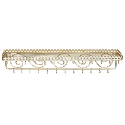 Mygift Gold-Tone Metal Wall-Mounted Jewelry & Cosmetics Shelf With 25 Necklace Hooks #TOP4