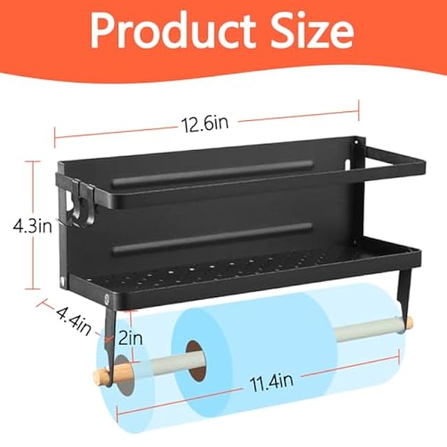 Magnetic Spice Rack for Refrigerator, Magnetic Paper Towel Holder for Fridge, 2-in-1 Foldable Shelves for Side of Refrigerator, Kitchen Countertop Organizers and Wall Mount Storage