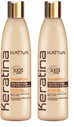 Kativa Keratina Champú Nutrición 550 ml | Reconstrucción, Suavidad y Brillo | Sin Sal, Sulfatos ni Parabenos | con Keratina Hidrolizada y Ceramidas | Cabellos Dañados (Paquete de 2)