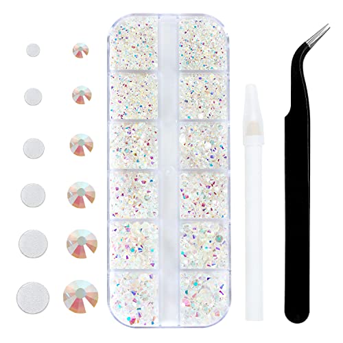 4240Pcs Flatback Transparent Ab Rhinestones Glass Crystal Diamonds for Nail Art Eye Jewels Glitter Round with Tweezers and Picking Pen (SS6~SS20 Set)
