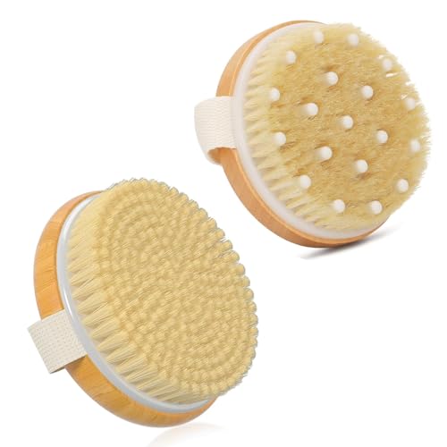 2 Pcs Dry Brush, Dry Brushing Body Brush, Body Brush Lymphatic Drainage, Dry Body Brush for Smooth and Revitalised Skin - Body Scrubber Cellulite Massager & Cellulite Remover