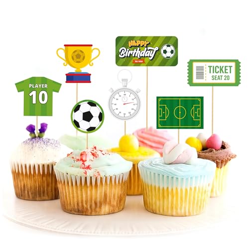 Image of Just Party Football Theme Happy Birthday Cake Topper & Birthday Props for Kids | Soccer Cake Toppers for Cake Decoration & Photo Props / Muffin Toppers | Set of 6 Props + 1 Topper