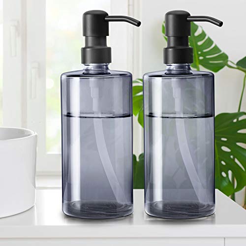 Lamorgift 16 Oz Glass Hand Soap Dispenser - Liquid Dish Soap Dispenser for Kitchen Sink- Bathroom Soap Dispenser with Stainless Steel Pump for Soap, Lotion, Essential Oils (2 Pack)