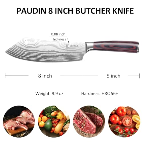 PAUDIN Meat Cleaver 8 Inch Butcher Knife, High Carbon Stainless Steel Cleaver Chef Knife, Sharp Kitchen Knife Heavy Duty Meat Cutting Knife, Wood Handle - image 2
